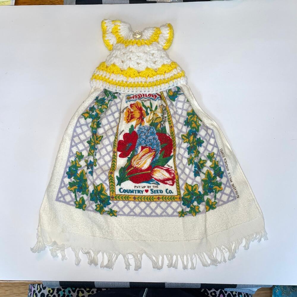 Vintage Crochet Top Hanging Kitchen towel dress shape Grandmacore Cottagecore